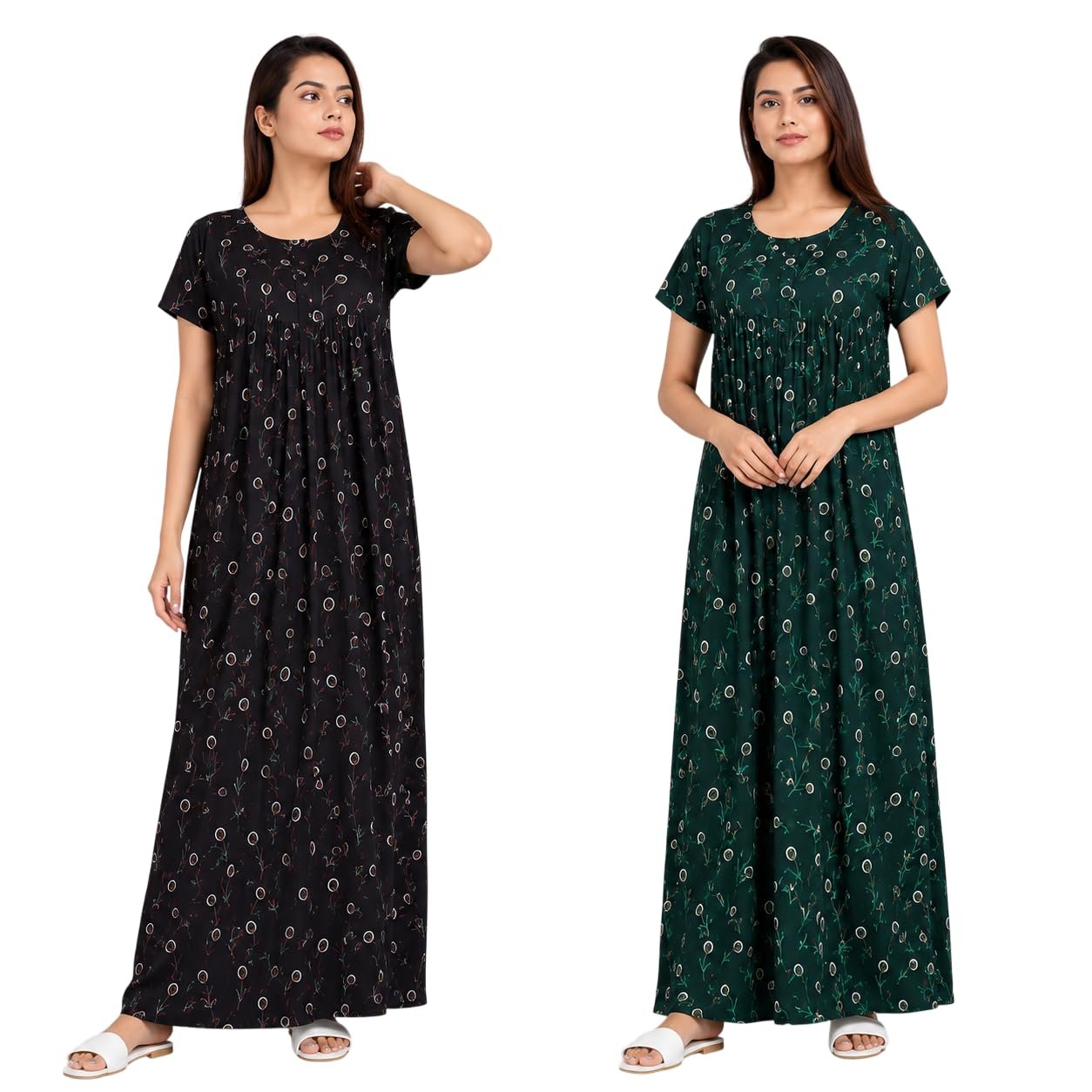 Nighty for Women Pure Cotton Combo Pack of 2 | Free Size Gown for Women Cotton | Nighties for Women Pure Cotton Combo Stylish | Maxi Sleepwear Blue