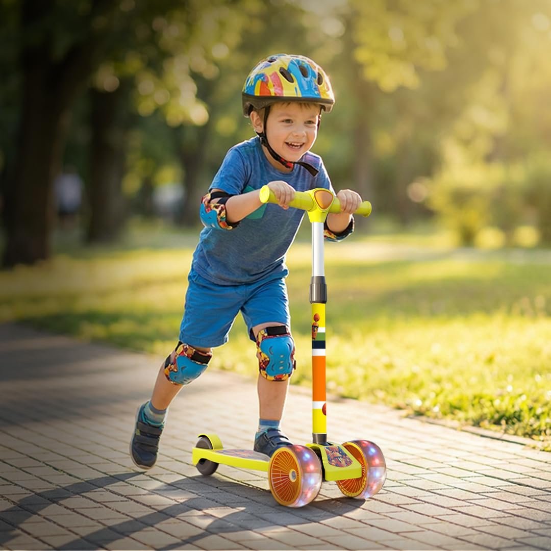 Cockatoo Little Bus Buddy Kick Scooter for Kids 2-12 Years, Kids Scooter with 40MM in PP+PU LED Wheel, 4 Adjustable Height Scooter, Upto 50 Kg (Brown)