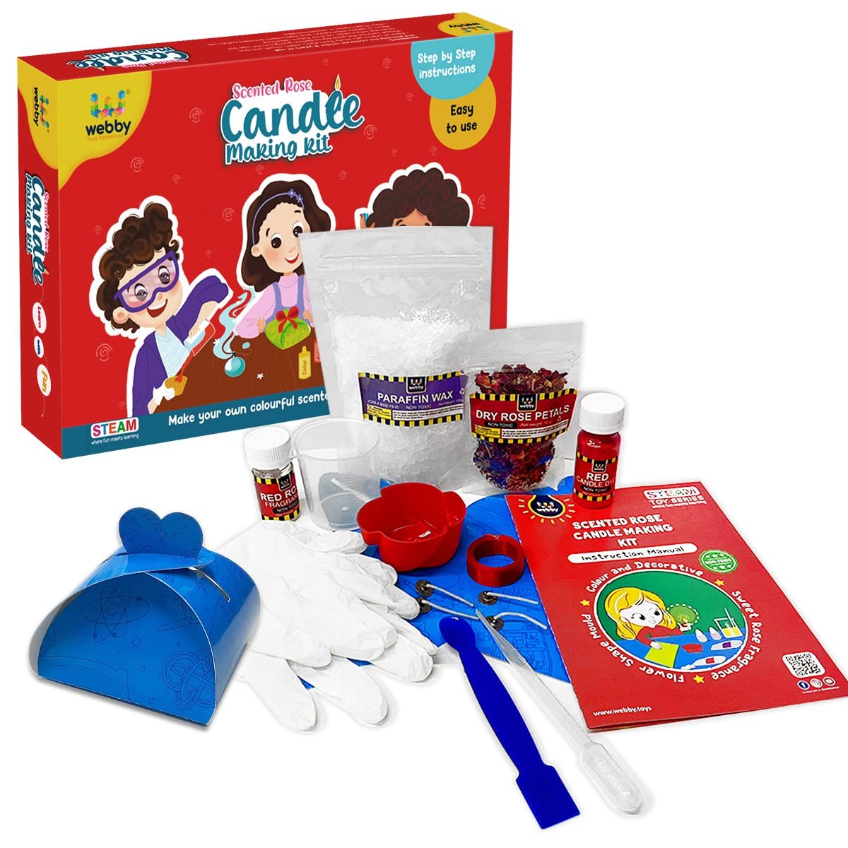 Webby Silicone DIY Scented Rose Candle Making Kit | Steam Learner | Science Experiment Kit | Educational & Learning Activity Toy Kit for Kids, Boys & Girls Age 8+ (Multicolor)