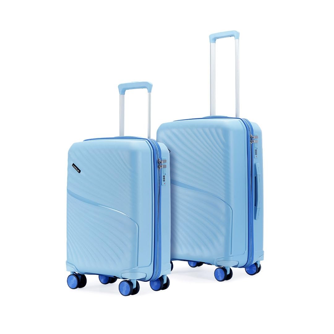 Meridian Set of 2 Trolley Bags Cabin + Medium Polypropylene Hard Suitcase, 8 Spinner Wheels, 2-Pocket Convipack,Recessed Number Lock for Men & Women Twilight Sea Blue/Galaxy Blue