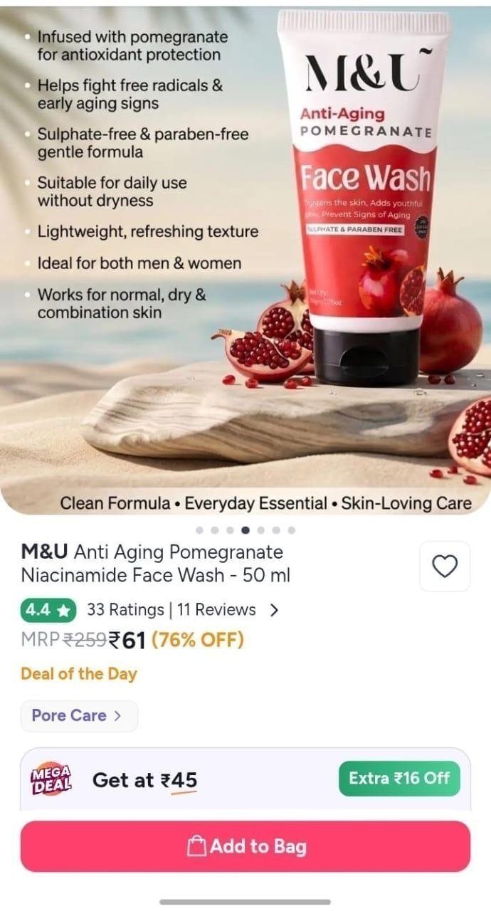 Buy M&U Anti Aging Pomegranate Niacinamide Face Wash   50 Ml -  - Personal Care for Unisex