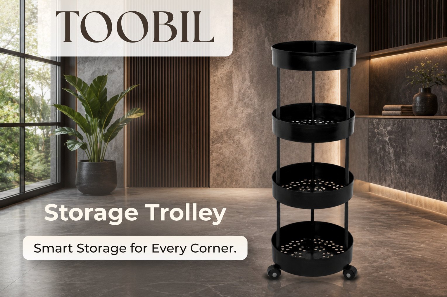 toobil 4 compartments plastic round shape storage trolly platsic