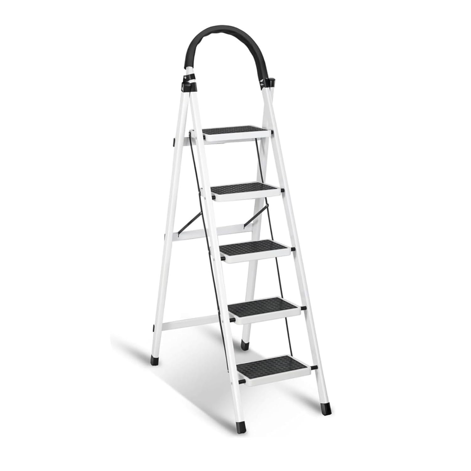 Sulfar Foldable 5-Step Ladder With Wide Anti-Slip Pedal - Sturdy Steel Folding Step Stool for Home, Kitchen, Garden, Office - Adults