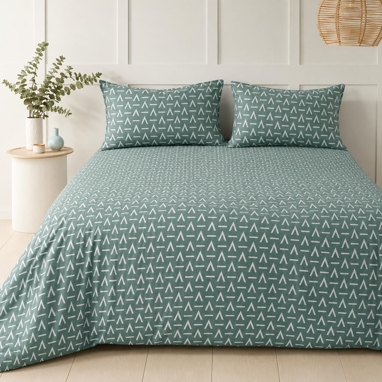 THEA Double Bedsheet Set| 100% Cotton Like Soft Fabric | Microfiber Double Bedsheet for Double Bed (90 X 100 inches) with 2 Pillow covers,Geo Sage