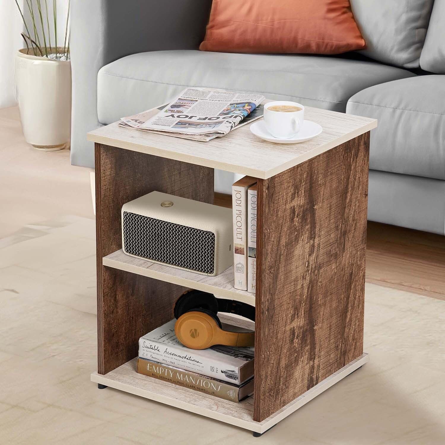 ABOUT SPACE Bed Side Table - End & Sofa Side Table,Corner Coffee Table with Solid Finish Space Saving Furniture with Storage for Living Room,Bed Room,Balcony,Home Decor(L 40 x B 40 x H 53 Cm)(Waln
