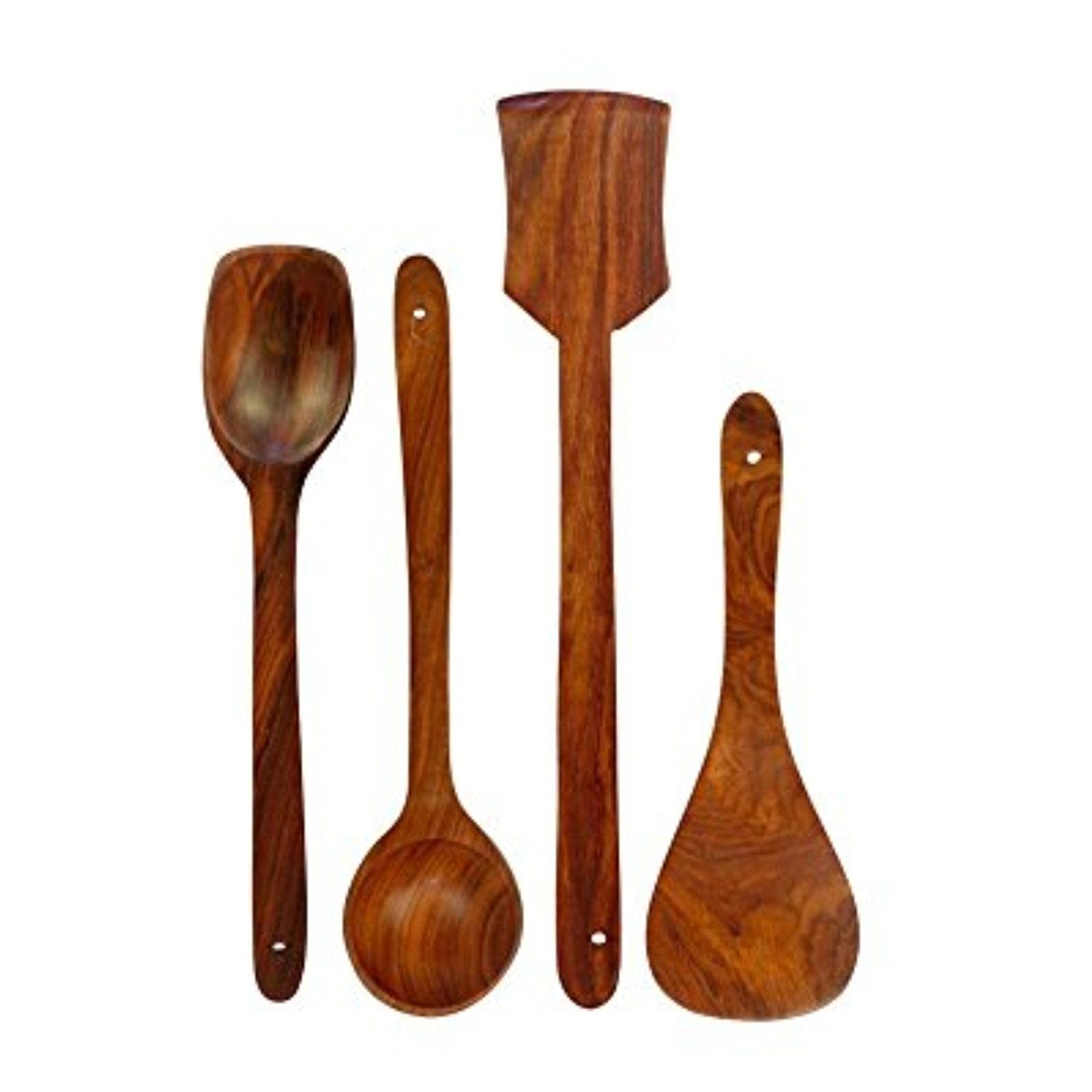 Wooden Kitchen Utensil Set, 4-Piece Cooking Spoons and Spatula