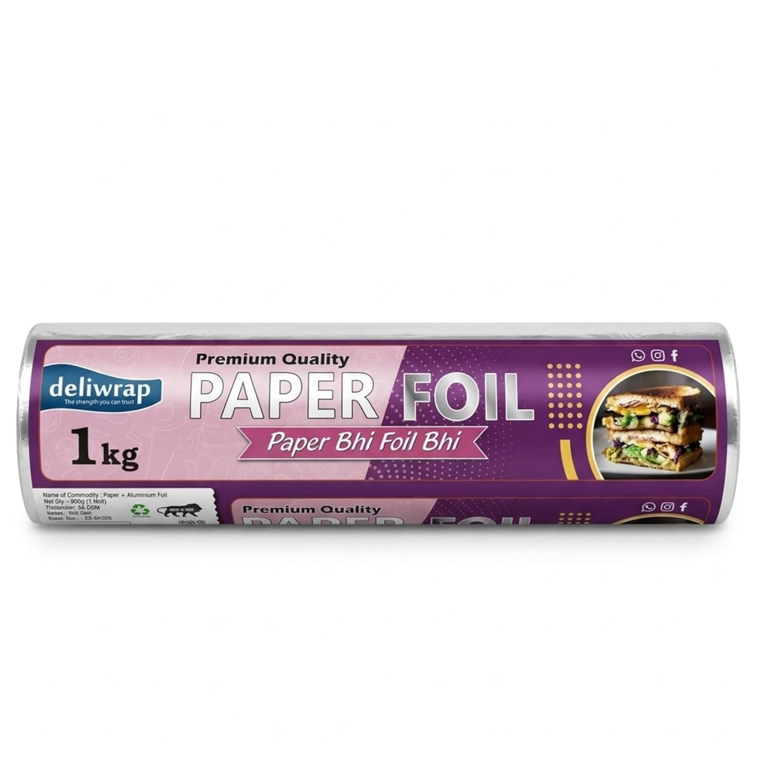 2-in-1 Paper & Silver Aluminium Foil Roll (1kg Net) | Greaseproof & Heat Retention | Keeps Food Fresh | Perfect for Wrapping, Packing, Storing & Serving