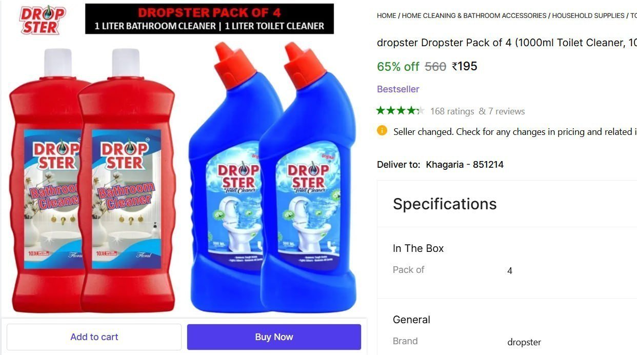 dropster Dropster Pack of 4 (1000ml Toilet Cleaner, 1000ml Bathroom Cleaner) Original Liquid Toilet Cleaner Price in India - Buy dropster Dropster Pack of 4 (1000ml Toilet Cleaner, 1000ml Bathroom Cle