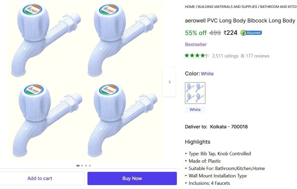 aerowell PVC Long Body Bibcock Long Body zibra BIB Cock Kitchen/ Bathroom Faucet - Pack of 4 Bib Tap Faucet Price in India - Buy aerowell PVC Long Body Bibcock Long Body zibra BIB Cock Kitchen/ Bathro