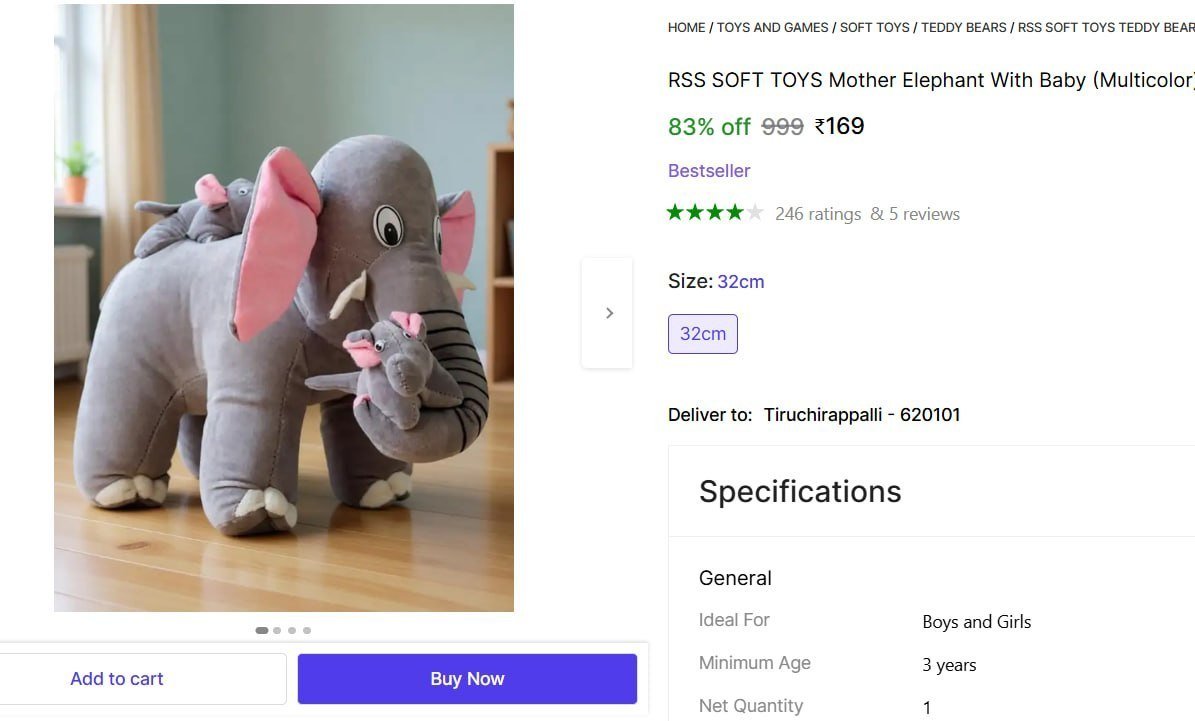 RSS SOFT TOYS MOTHER ELEPHANT WITH BABY Price in India - Buy RSS SOFT TOYS MOTHER ELEPHANT WITH BABY online at Shopsy.in