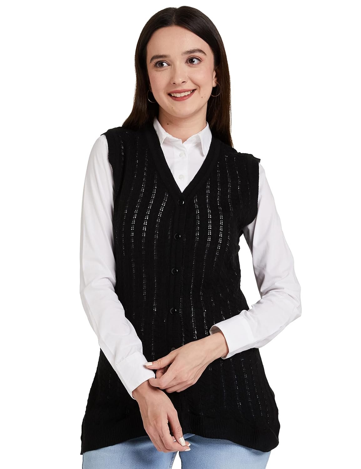 Amazon Brand - Symbol Women's Sleeveless Acrylic V Neck Regular Fit Cardigan Sweater (Available in Plus Sizes)