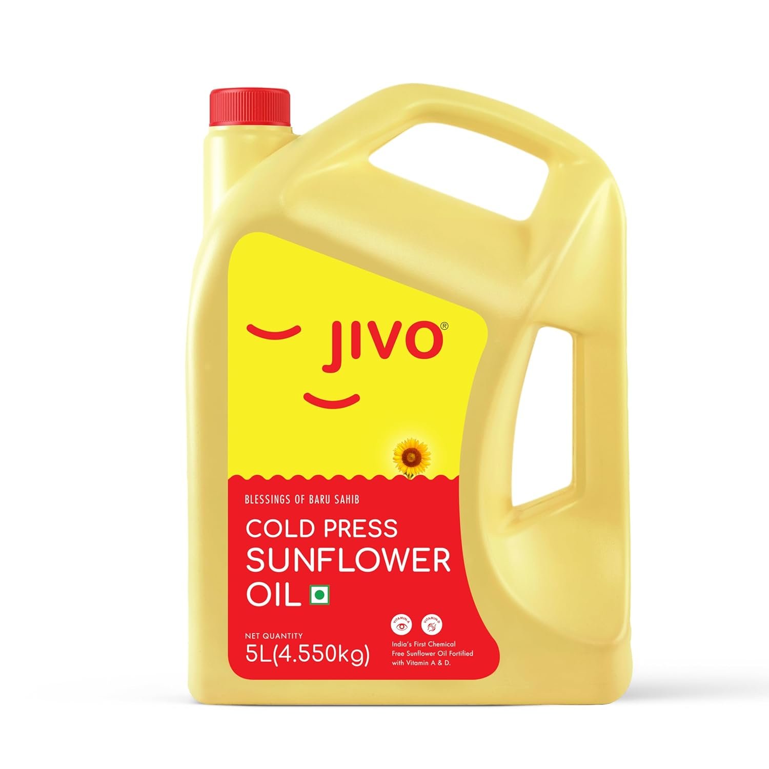Jivo Cold Pressed Unrefined Sunflower Oil - 5 Litres | Chemical-Free Oil for Cooking | Ideal for Roasting, Frying, Baking, and All Types of Cuisines