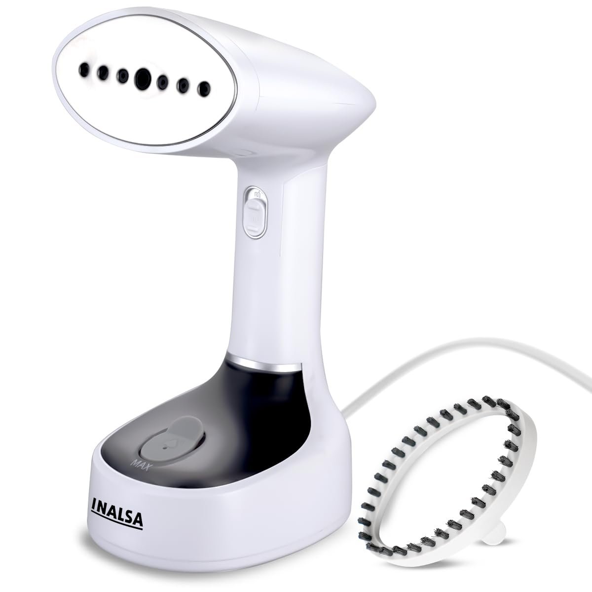 INALSA TravelPress 1500W Garment Steamer for Clothes|180ml Water Tank|Stainless Steel Steam Head|20g/min Continuous Steam|360° Swivel Cord|Fast Heat Up|Portable Handheld Fabric Steamer 1 Year Warranty