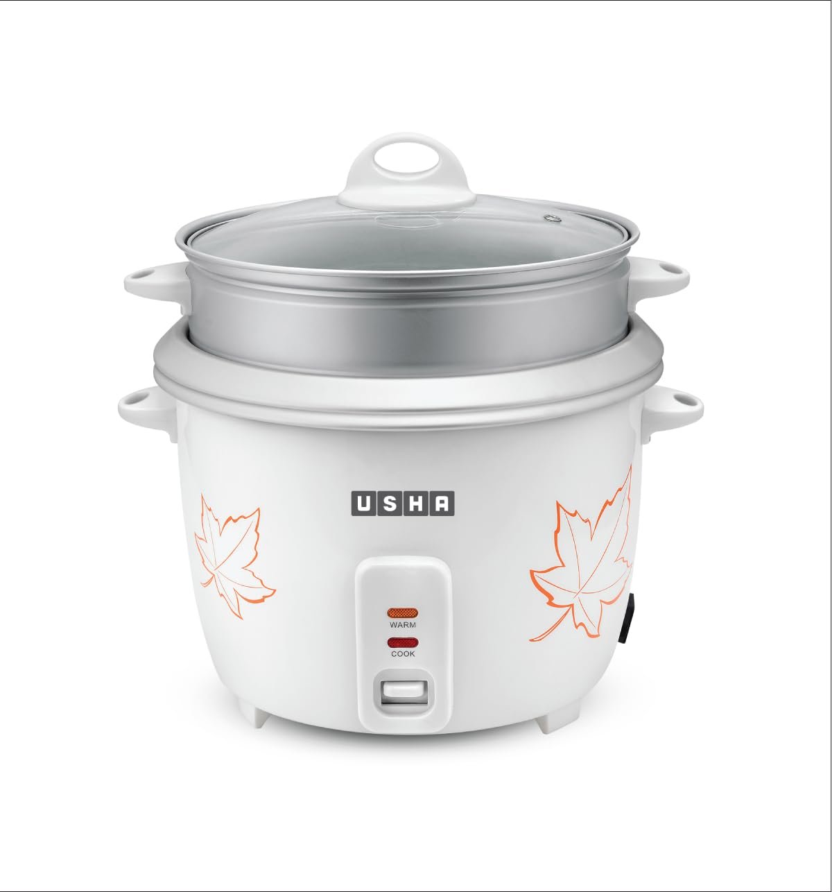 USHA RC18GS2 Steamer 700 Watt Automatic Rice Cooker 1.8 Litres with Powerful Heating Element, Keep Rice Warm for 5 Hrs, 2 Cooking Pans, Steamer, Trivet Plate & more accessories, 5 Yrs Warranty (Wh
