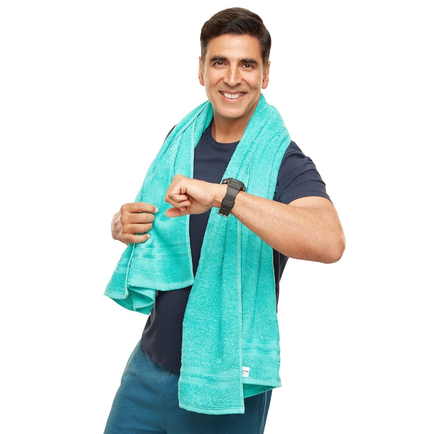 Welspun Quik Dry 100% Cotton 380 GSM Dobby Weave Plain Face Towels|Ultra Soft & Quick Dry Face Towels – 30 x 30Cm – Dark Blue