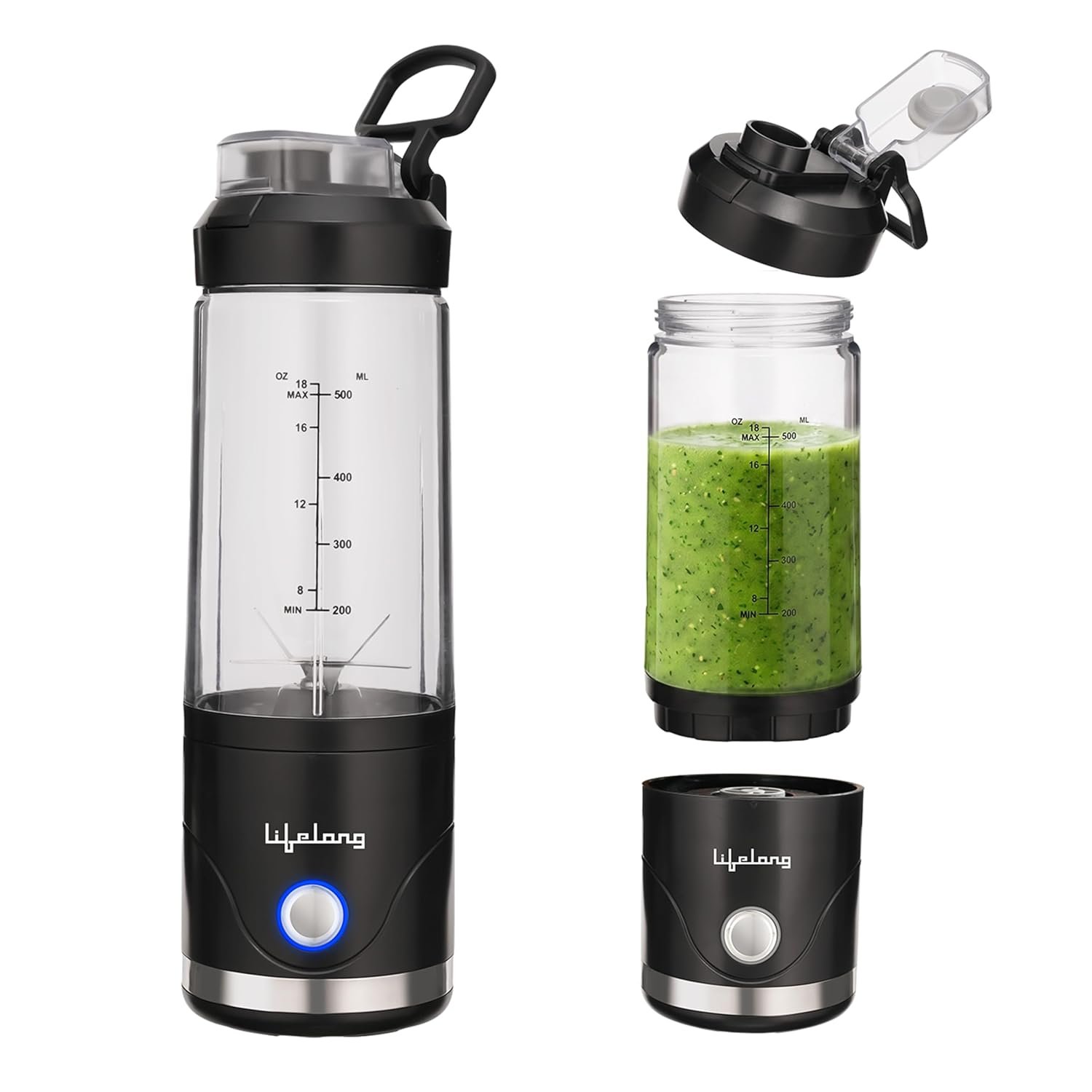 Lifelong Portable Blender 650ml | Portable Juicer Mixer for Smoothies & Juice | 4000mAh USB Rechargeable | 6 Stainless Steel Blades, Durable ABS Build | Detachable Build for Easy Clean | Carry Han