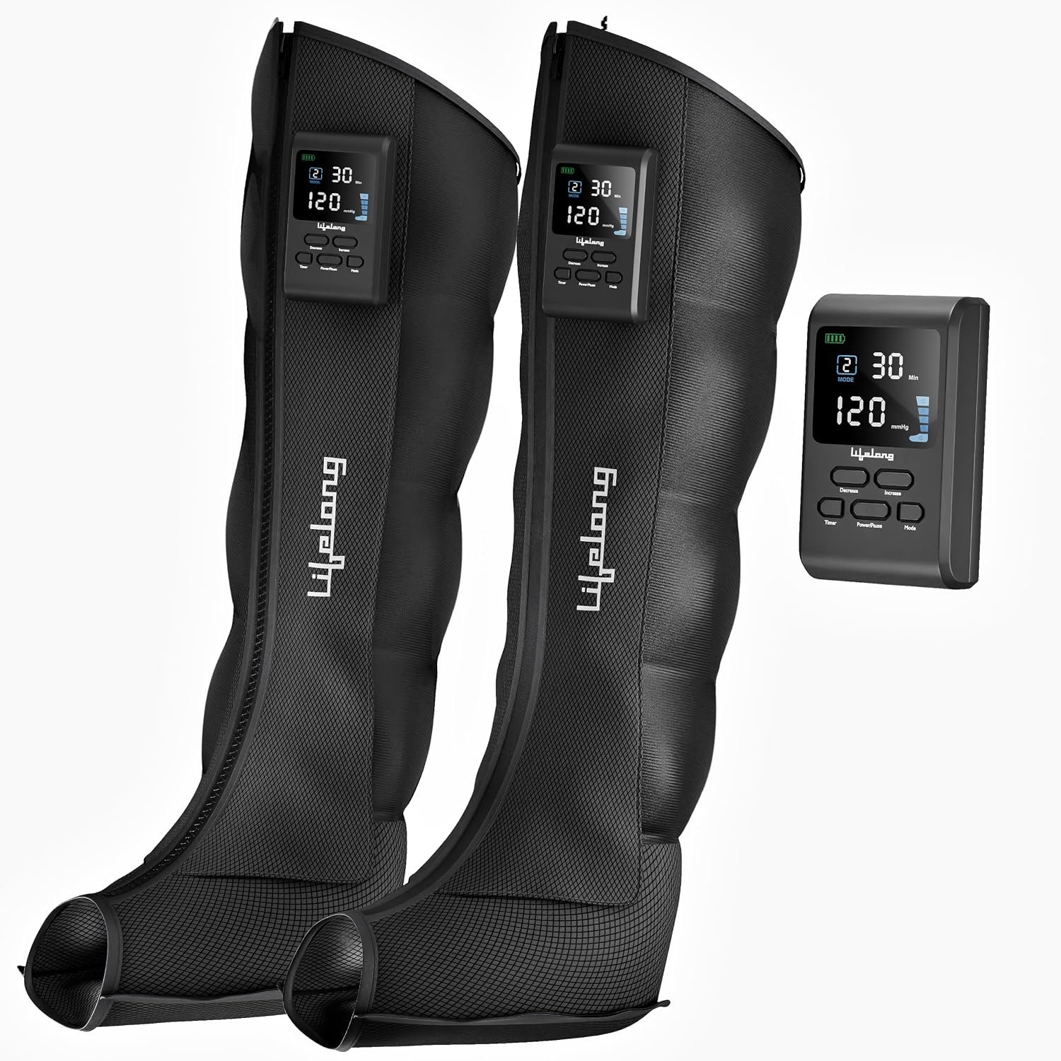 Lifelong Air Compression Leg & Foot Massager Machine for Pain Relief | 4000mAh Cordless Feet Massager with 240mmHg Pressure & 5Air Chambers | 2 Controllers, 7Intensities, 5Modes for Muscle Rel