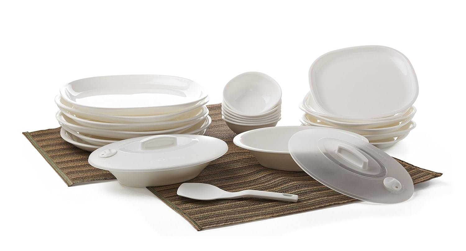 SignoraWare BPA Free Plastic Square Dinner Set | Microwave Safe | Unbreakable & Lightweight | Odor-Free | Great for Parties & Gatherings | Ideal for Regular Home Meals (Set of 23 pcs | LemonYe