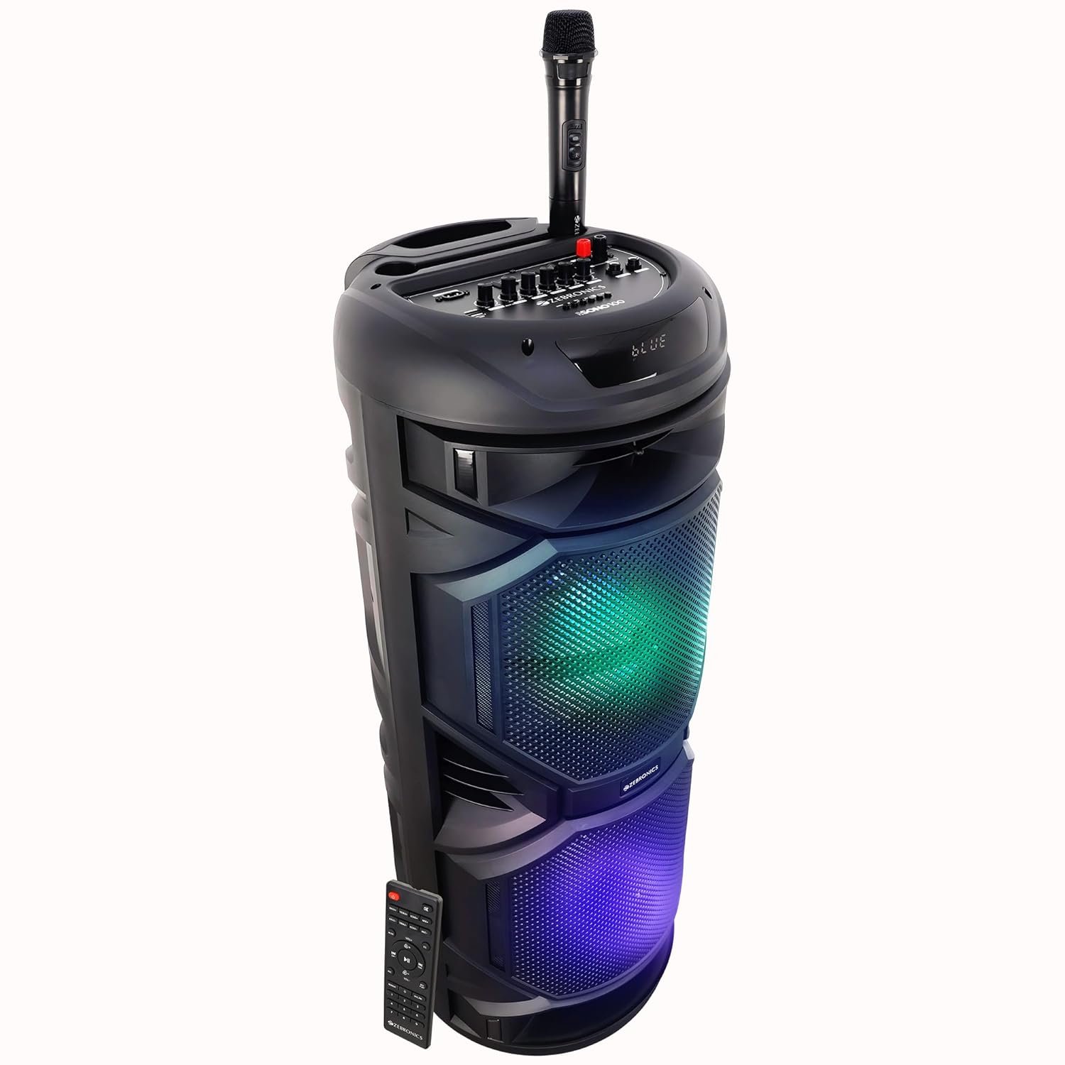 ZEBRONICS SONO 100 Party Trolley DJ Speaker, 120W, Upto 7h Battery, Karaoke, BT v5.0 | TWS | USB | mSD | Mic & GT Input | Aux | FM, Multicolor LED, 2X 12 Full Range Drivers, Included Wireless Mic