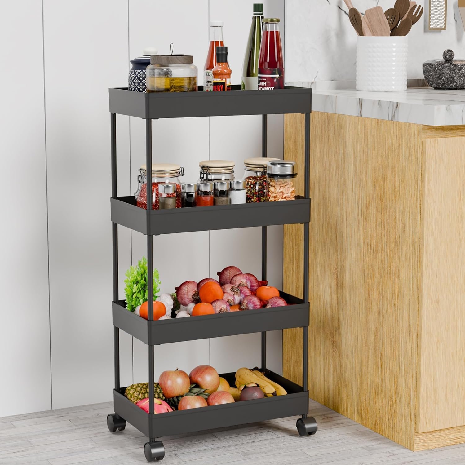 Kitchen Trolley Multipurpose Storage Organizer Slim Rack Shelf with Wheels for Living Room, Office, Bedroom, Bathroom, Kids Room (4 Layer)