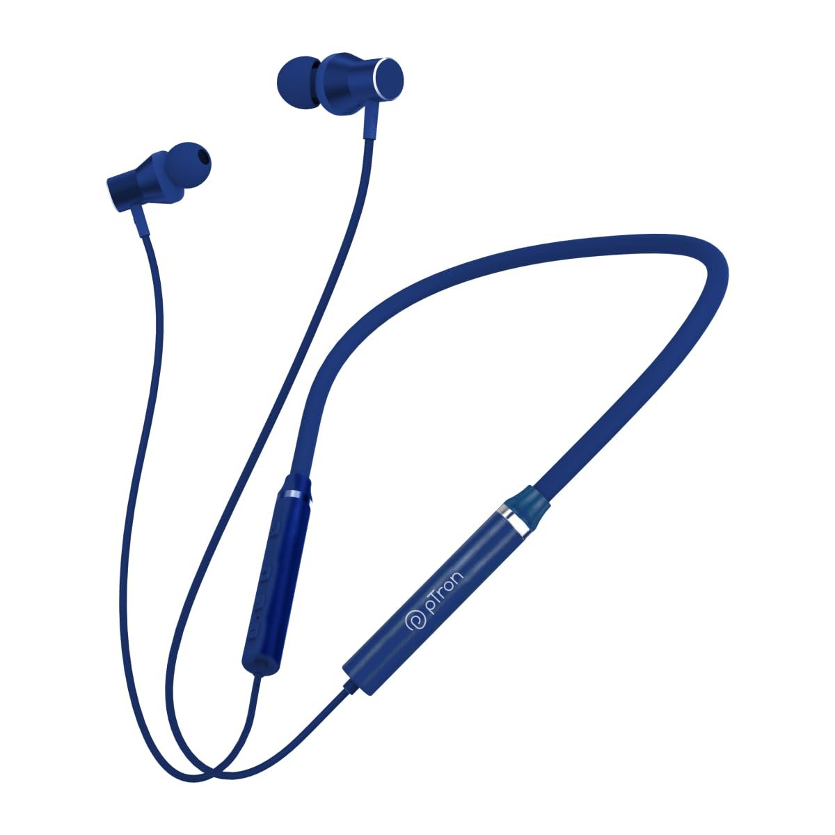 pTron Tangentbeat in Ear Bluetooth Wireless Headphones with Mic, Punchy Bass, 10mm Drivers, Clear Calls, Dual Pairing, Fast Charging, Magnetic Buds, Voice Assist & IPX4 Wireless Neckband (Dark Blu