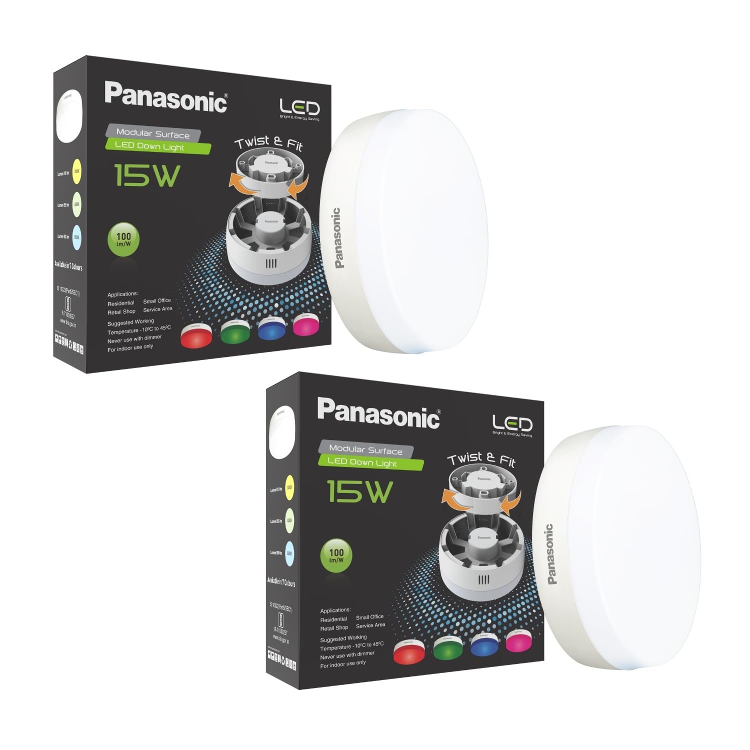 Panasonic 15W LED Round Downlight for Ceiling | Twist & Fit Round LED Modular Surface Ceiling Light for Home & Hall (Cool White,PDLM22157-2)