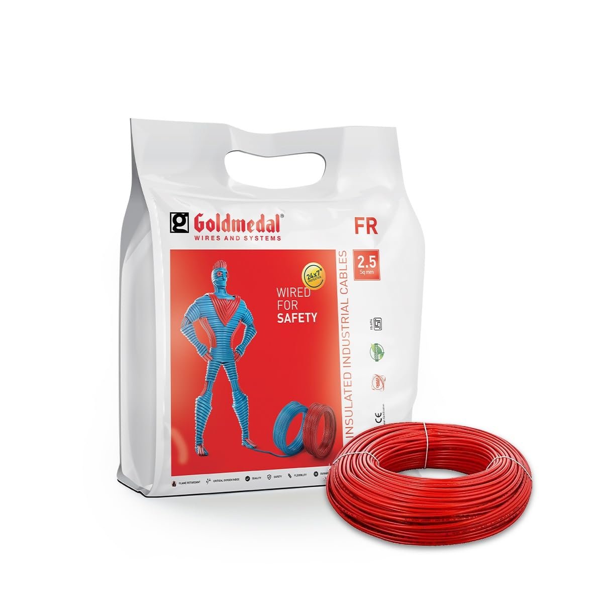 Goldmedal 2.5 Sq mm Flame Retardant Electric Wire | 45 Meter PVC Insulated Single Core Copper Wire | Flexible Electrical Cable for Home, Domestic & Industrial Use | (Red)