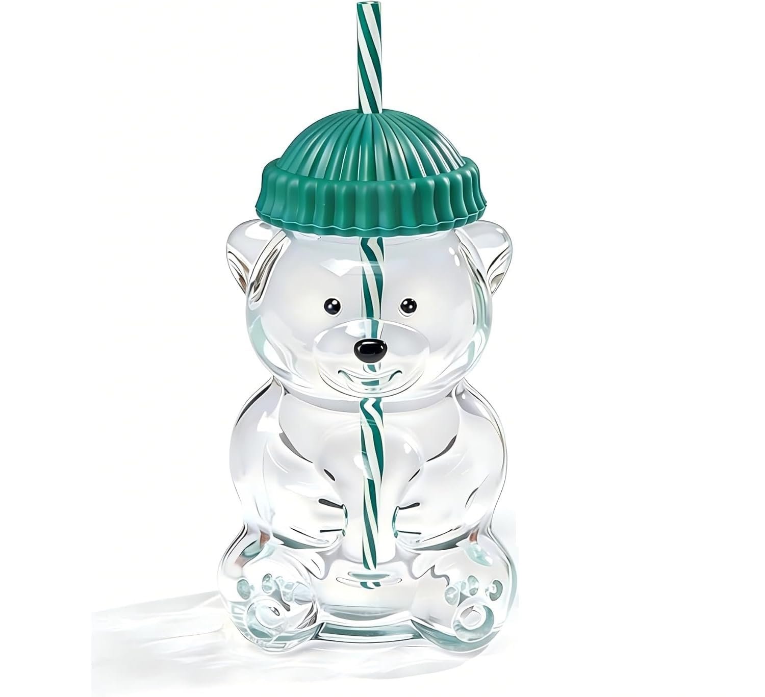 Bear Straw Cup Glass Tumbler 20 oz with Reusable Straw & Green Lid, Cute Animal Shaped Drinking Glass Mug for Water, Juice, Smoothies, Milk, Coffee, Travel & Gifts