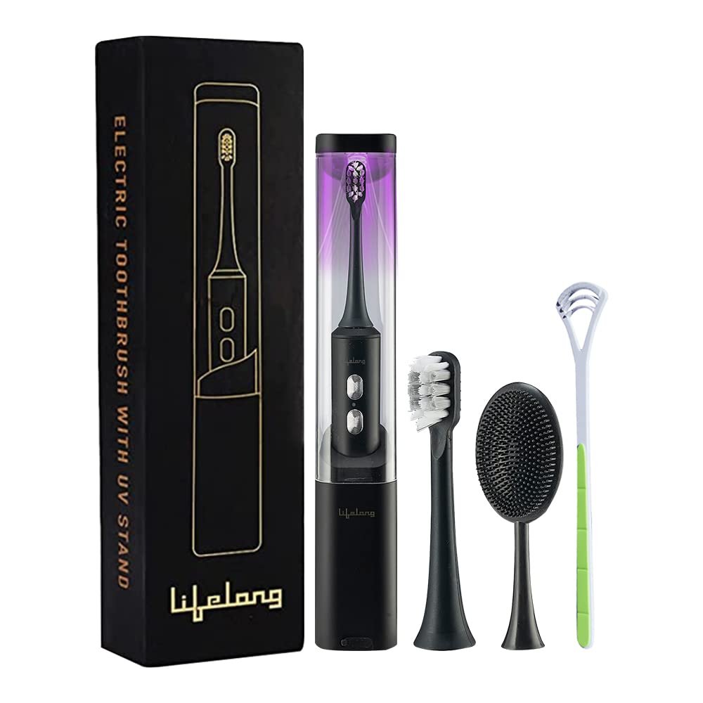 Lifelong Electric Toothbrush with UV sealed Sterilization |3X Plaque Removal | Ideal for Sensitive Gums & Teeth, Fresh Breathe & Brighter Smile |1 Handle,2 Brush Heads,1 Charging cable,1 tongu