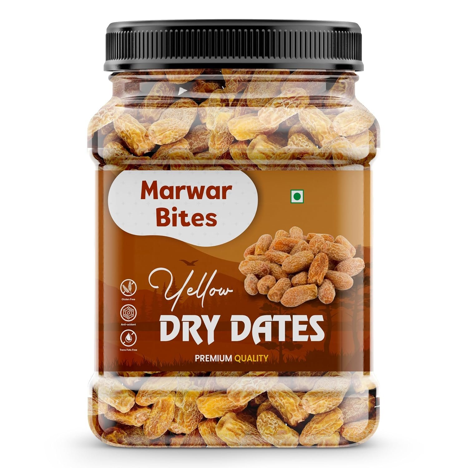 MarwarBites Yellow Dry Dates 1kg| Premium Sukha Khajoor | Natural Dry Chuhara | Sweet Pili Kharak | Traditional Indian Kharek | Jar Pack for Festive Use & Everyday Snacking