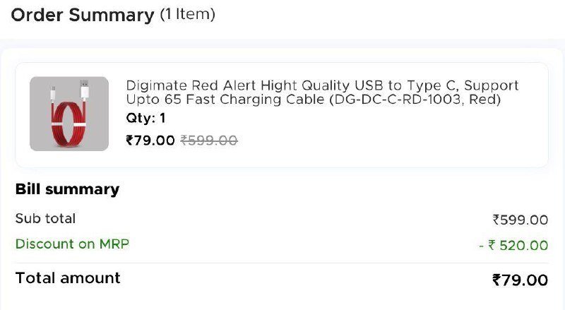 Digimate Red Alert Hight Quality USB to Type C, Support Upto 65 Fast C