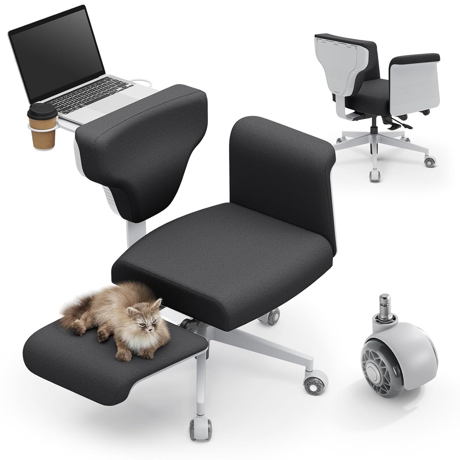 DROGO Freedom-X Multi-Position Cross Legged Office Chair for Work from Home with Laptop Tray, Flexible Armrests, Adjustable Backrest & Cup Holders | Gaming Chair with Breathable Cushion Seat (Grey