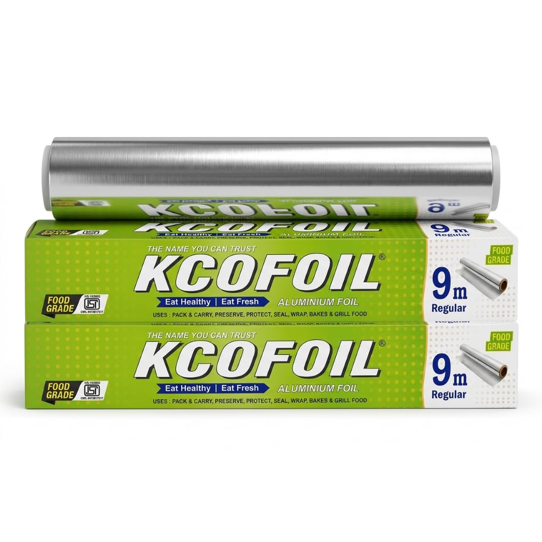 Aluminium Foil Roll - 9 Meter (Pack of 2) | 11 Micron Thickness Food-Grade Silver Foil Paper for Lunch & Tiffin | Multipurpose Kitchen Wrap for Cooking, Baking, Grilling & Food Storage