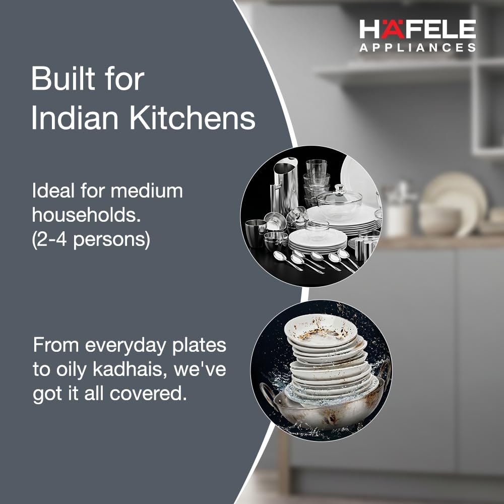 Hafele Aqua Chrome Dishwasher |13 Place Settings |Upto 70 Utensils |Designed for Indian Kitchens |Free-Standing |Hygienic & High-Performance Cleaning |Premium Stainless Steel Finish |5-Year Warran
