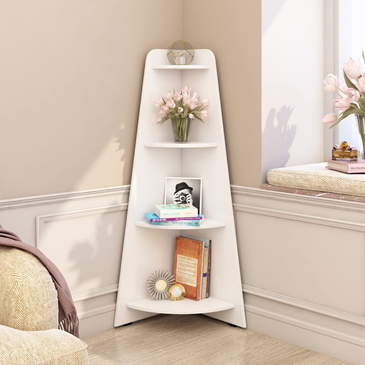 Home Centre | Helios Reynan Mafra 4-Tier Corner Shelf | Engineered Wood, for Living Room | White