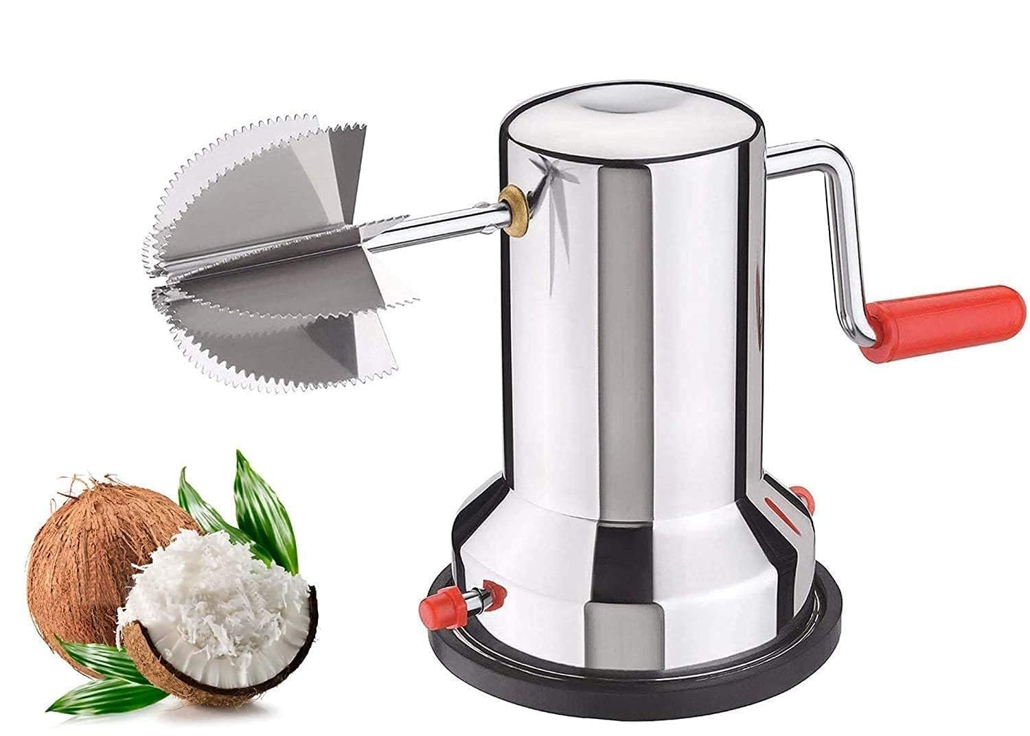 Coconut Scraper Machine with Vacuum Suction Base, Stainless Steel Manual Hand Crank Coconut Grater, Sharp Rotary Blade Nariyal Khurchni for Fresh Coconut Flakes in Home Kitchen