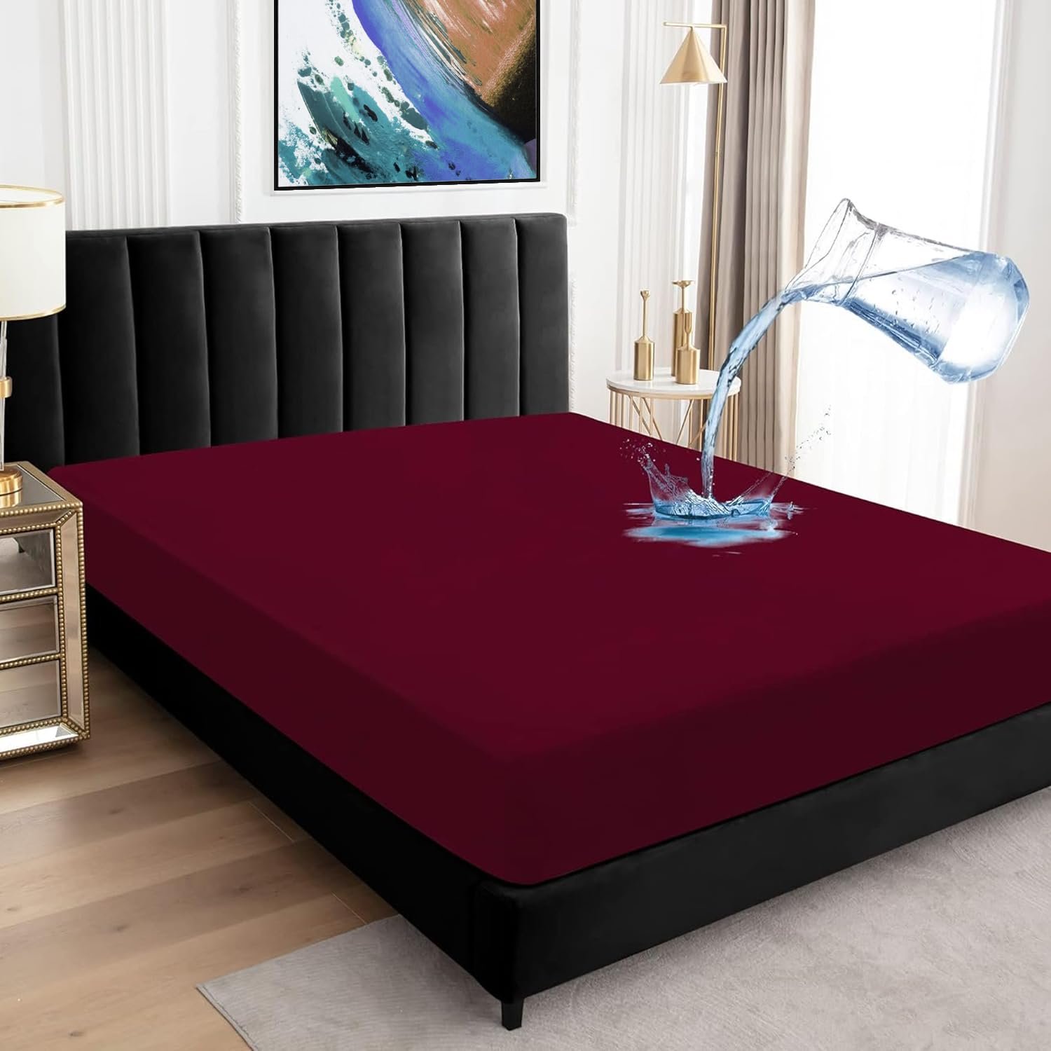 BeyBee 100% Waterproof Interlock Mattress Protector | Breathable, Hypoallergenic, Washable & 2X Absorbency | Soft & Slim Easy Elastic Fitted Bed Protector (Size-78 * 60, Maroon)