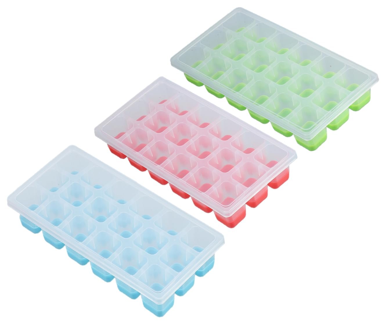 JAXHOM Silicone Ice Cube Tray with Lid - Multi Colour 18 Pieces/Cavity Pop Up Ice Cube Molds with Easy Release (Pack of 3)