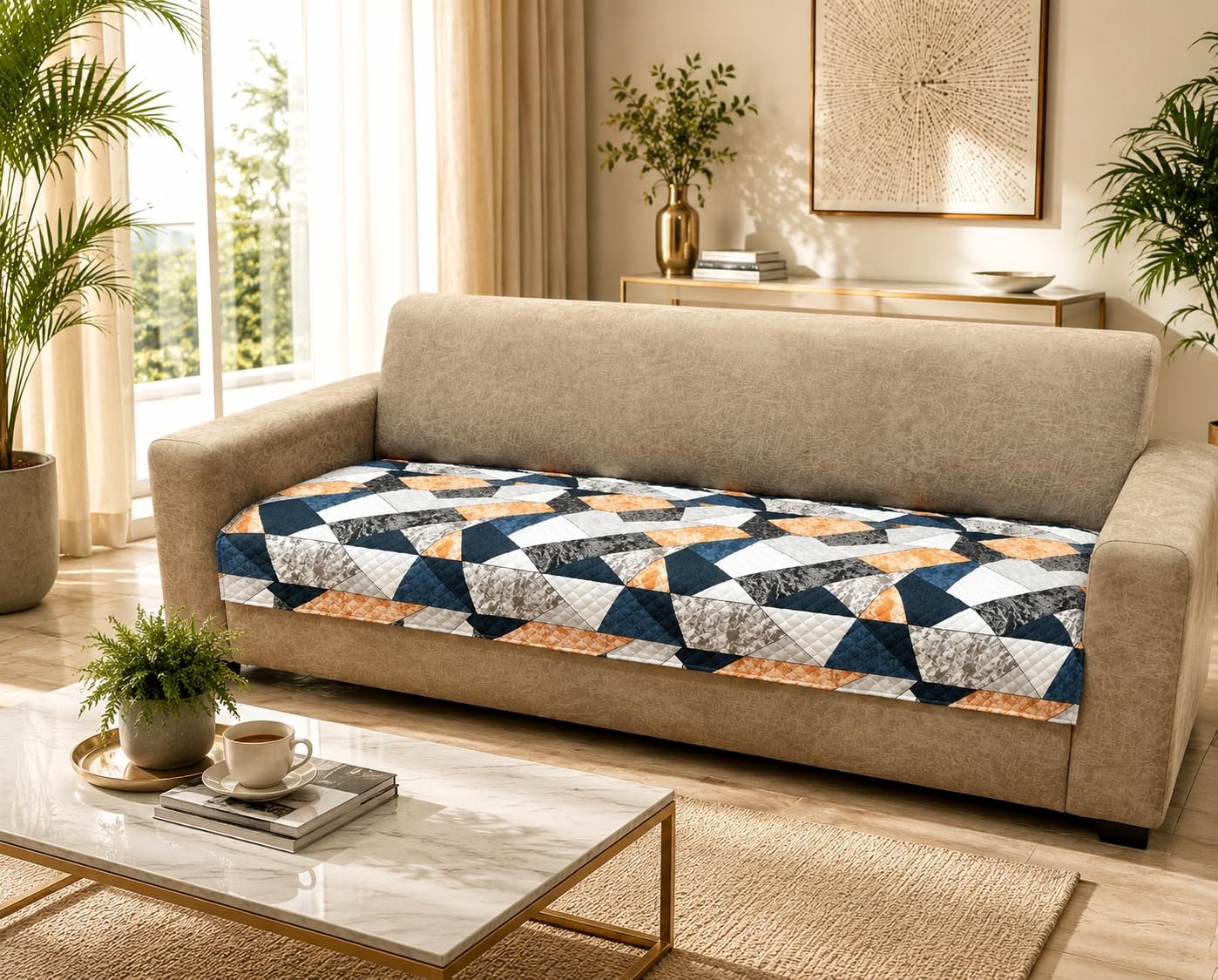 Velvet Printed Sofa Seat Cover For 2 Seater With Heavy Antiskid Backing & Easily Machine Washable Sofa Seat Runner For Couch Or Home Living Area (22 X 48 Inches) Aaqsr002-2