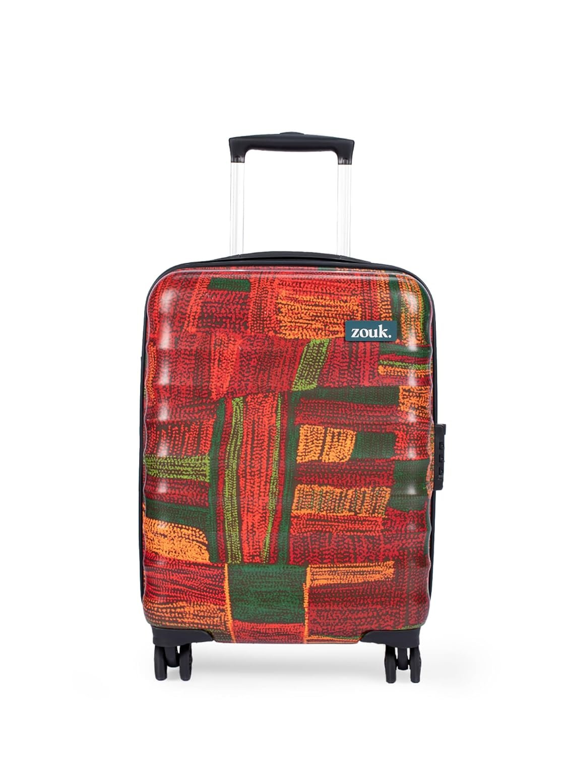 ZOUK Indus Lattice Red Amorah Trolley Bag for Travel | Unbreakable Polycarbonate Shell | Dual 360° Spinner Wheels | TSA Lock | Cabin Size 56 cm | 3-Year Warranty