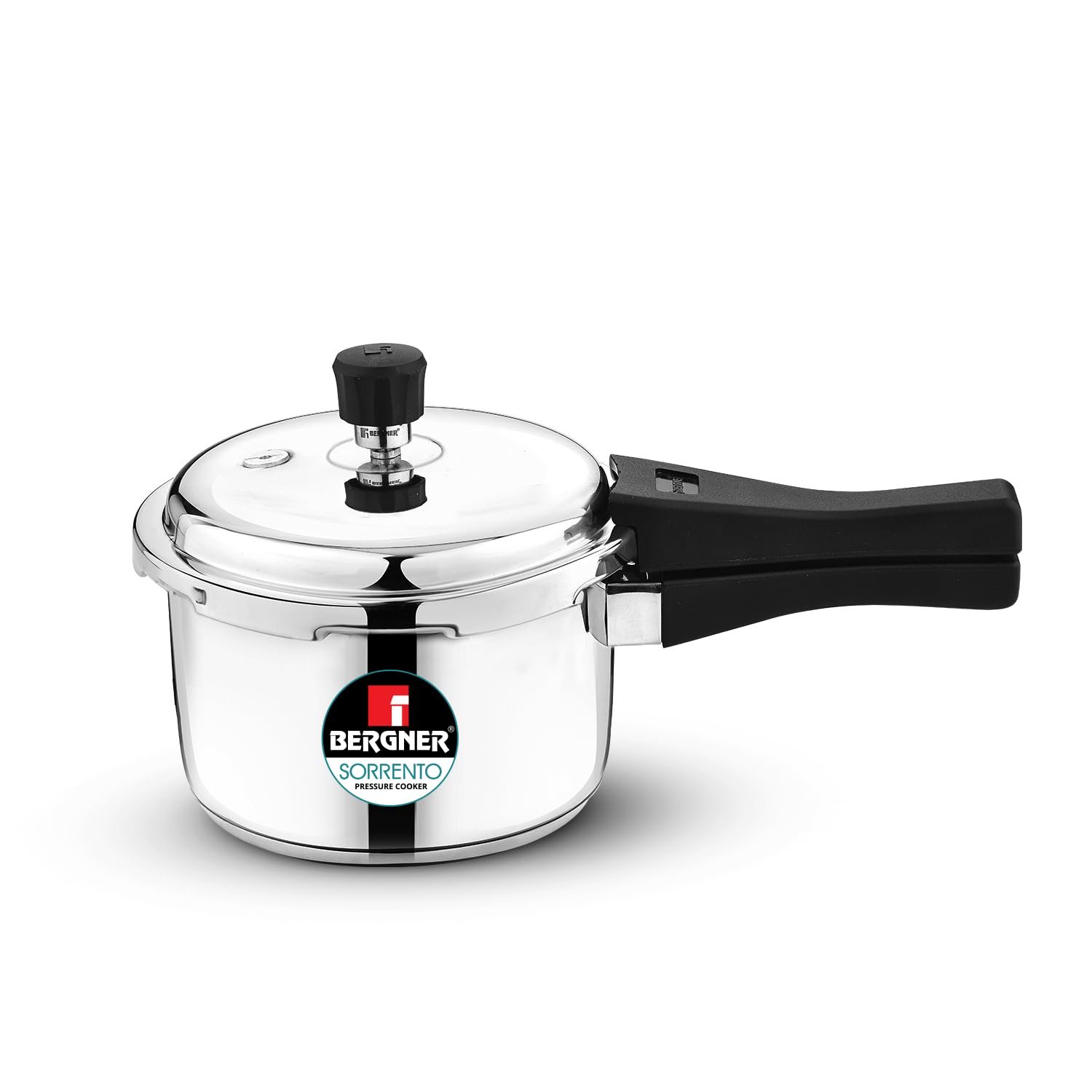 Bergner Sorrento Stainless Steel 3 Litres Outer Lid Pressure Cooker, Pressure Cooker with Heavy Bottom, Easy Open and Close Lid, Healthy Cooking, Easy to Clean - Induction Bottom and Gas Stove Ready