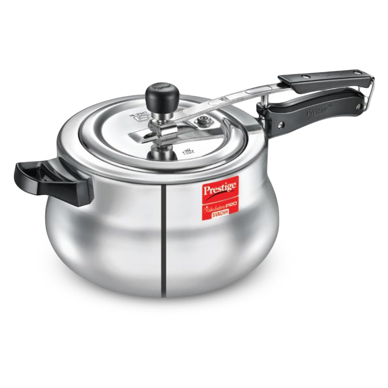 Prestige Nakshatra Pro Plus Svachh Aluminium Gas & Induction Compatible Spillage Control Inner Lid Pressure Cooker Handi 5L Silver