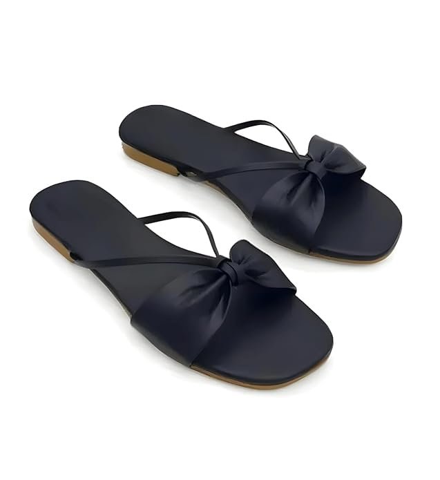Women's Bow Flat Slide Sandals with, Beautifull design Square Toe NC2-FLAT