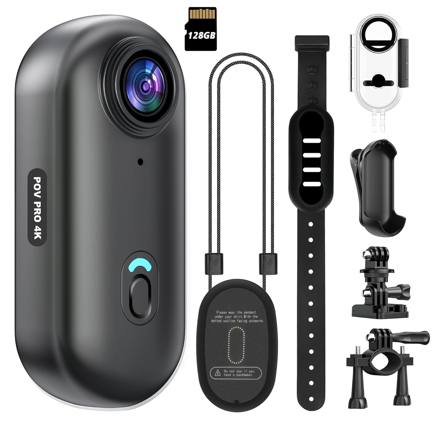 4K Mini Action Camera WiFi 128GB Thumb POV Portable Video Recorder with IPX7 Waterproof Underwater Camcorder Helmet Mount Magnetic Sports DV for Bike Cycling Pet Vlogging