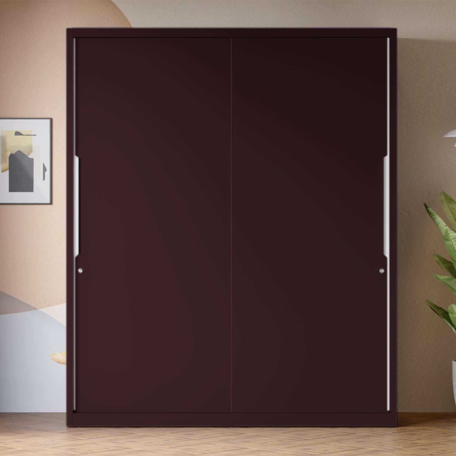 Interio by Godrej Almirah Slide N Store XL Plus 2-Door Steel Sliding Wardrobe for Clothes (Textured Shellwine Red), 1-Year Warranty, 7 Shelves, 2 Drawers