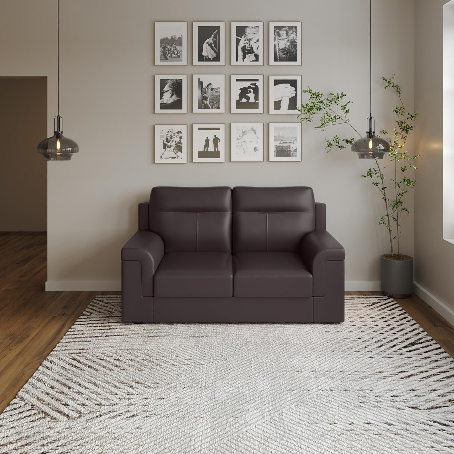 Interio by Godrej Sofa Greta 2 Seater Synthetic Leather Sofa for Living Room, 1-Year Warranty, Solid Wood, Coffee Brown