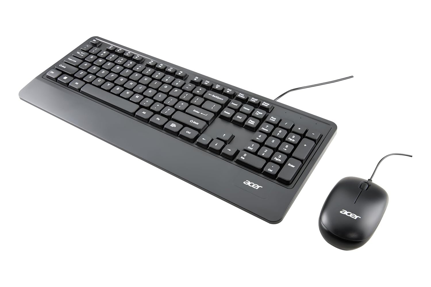Acer PalmEase Wired Keyboard & Mouse Combo with Palm Rest |Plug & Play USB 2.0, 1600 DPI, Co-Pilot Key, Rupee ₹ Symbol | 10m Range, 10M Keystroke Life | Windows & Mac Compatible – Black