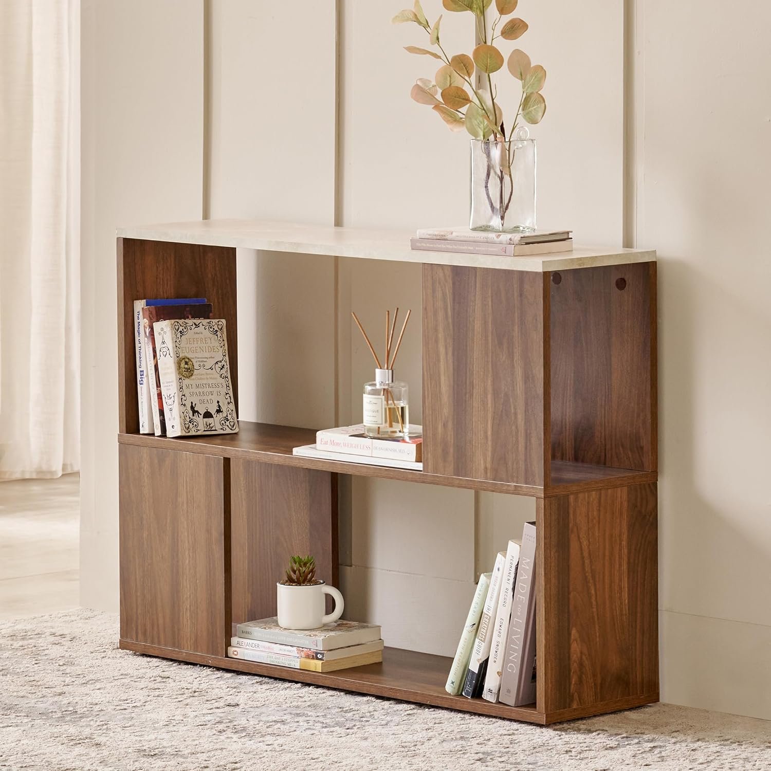 Home Centre | Addison 2-Tier Book Shelf | Engineered Wood | Brown | 1 Year Warranty