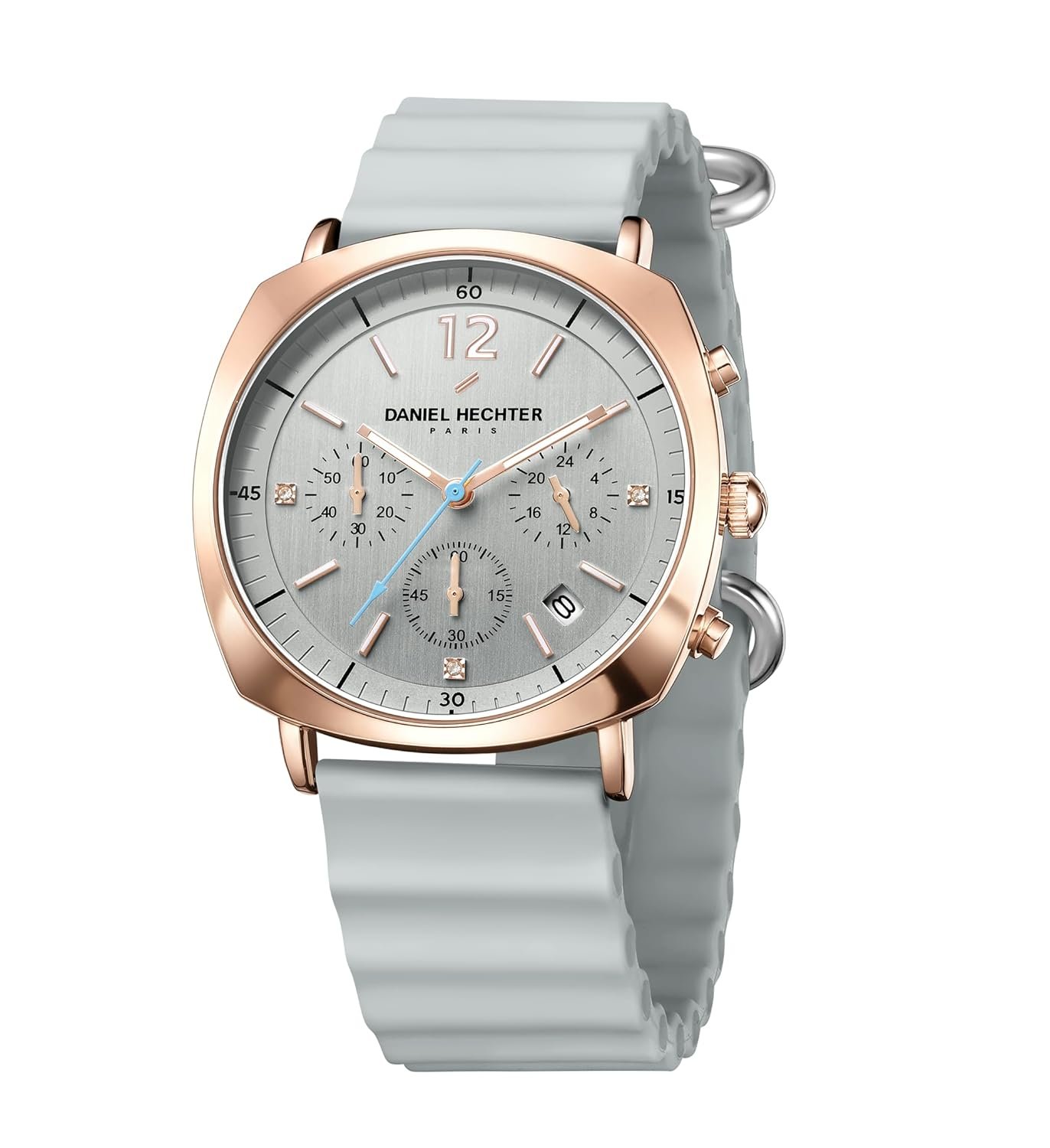 Daniel Hechter Paris Cluny Collection Multifunction Watch for Men with Round Dial, Date Display Function, Quartz Movement and Wavy Pattern Silicon Strap - DHM1019