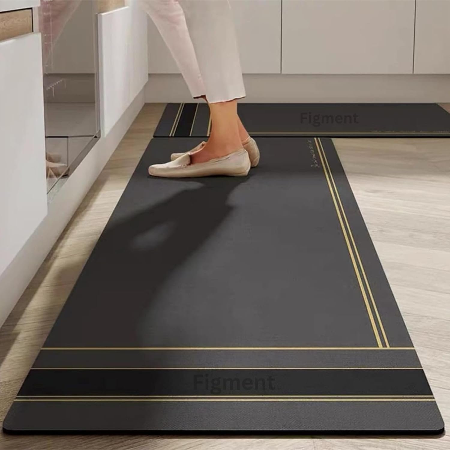 FIGMENT 2 Pcs Kitchen Mat for Floor, Non-Slip Cushioned Standing Mat, Waterproof & Easy to Clean, Comfort Floor Mat for Kitchen, Office & Home (118 * 38 cm, 58 * 38 cm)